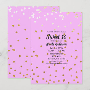 Rosa & Guld Konfettiprickar Modern Glamour Glam Inbjudningar