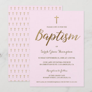 Rosa Guld Kor Anpassningsbar Flicka Baptism vid Inbjudningar