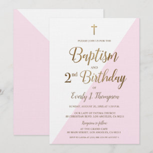 Rosa Guld Kor Baptism 2:a födelsedagsinbjudan Inbjudningar