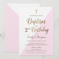 Rosa Guld Kor Baptism 2:a födelsedagsinbjudan