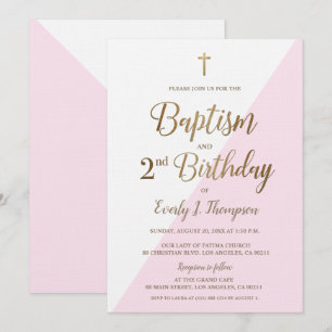 Rosa Guld Kor Baptism 2:a födelsedagsinbjudan Inbjudningar