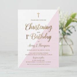Rosa Guld Kor Christening 1:a födelsedag Inbjudningar