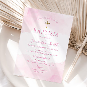 Rosa Guld Kor-flicka Christening Baptism Inbjudningar
