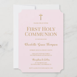 rosa Guld Kor Girl First heliga communision Inbjudningar