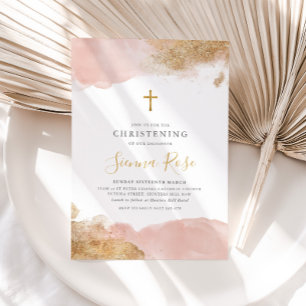 Rosa Guld Kor Girls Baptism Christening Inbjudningar
