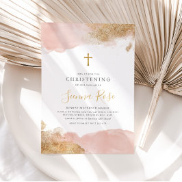 Rosa Guld Kor Girls Baptism Christening Inbjudningar