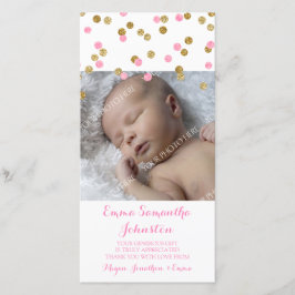 Rosa guld- kort för tackbaby showerfoto