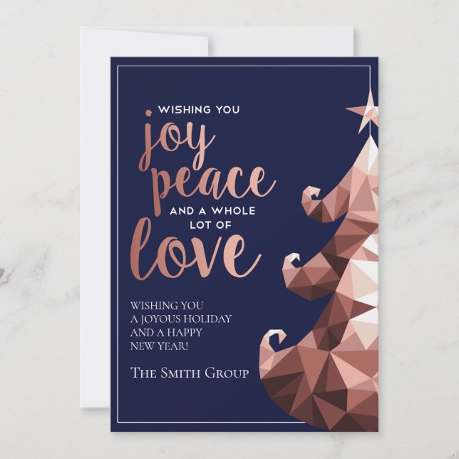 Rosa guld- kort för trädaffärshelgdag (Framsida)