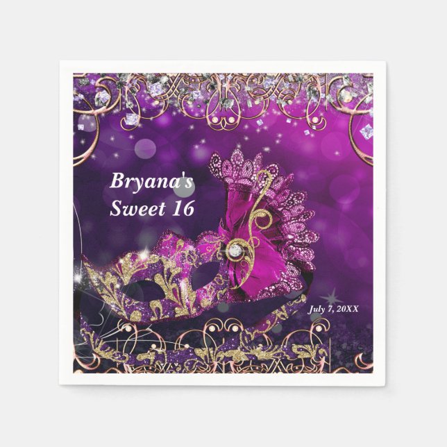 Rosa & Guld Kostym Masquerade Maskerad Födelsedags Pappersservett (Framsidan)