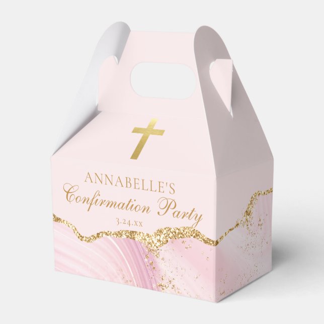 Rosa Guld Kristet Kors Konfirmationsfest Presentaskar (Framsidan Sidan)
