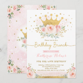 Rosa Guld Krona Princess 40th Birthday Party Inbjudningar