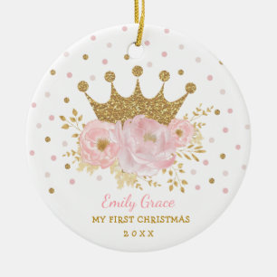 Rosa Guld Krona Princess Baby 1:a jul Julgransprydnad Keramik