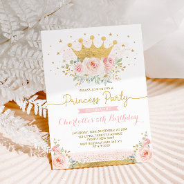 Rosa Guld Krona Princess Birthday  Blommigt Inbjudningar