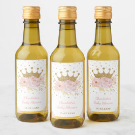 Rosa Guld Krona Princess Blommigt Flicka Favors Vinetikett