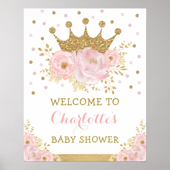  Rosa Guld Krona Princess Royal Baby Välkommen Poster (Framsidan)