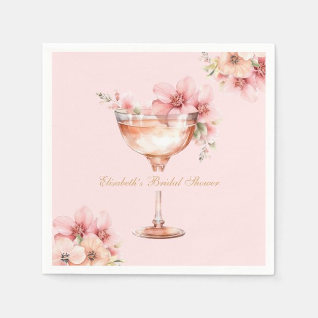 Rosa Guld Kronblad och Prosecco Cocktail Pappersservett (Framsidan)