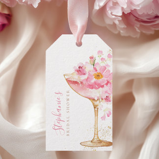 Rosa Guld Kronblad Prosecco Blommig Bröllopsdusch Presentetikett