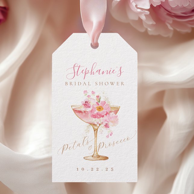 Rosa Guld Kronblad Prosecco Bröllopsdusch Tag Presentetikett (Skapare uppladdad)