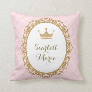 Rosa guld- kunglig Princess Kröna Barnkammare Kudde