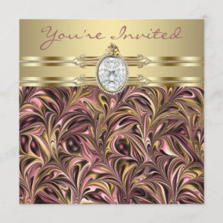 Rosa Guld Kvinnliga Födelsedagsfest Inbjudningar