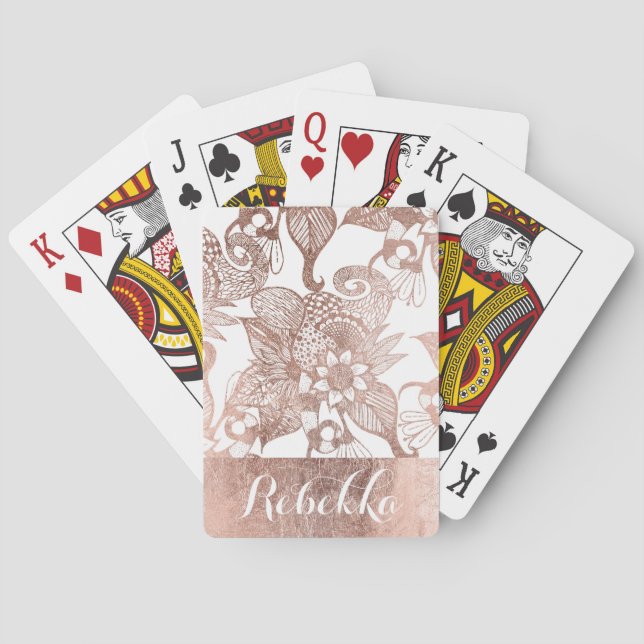 Rosa guld- lantliga blom- teckningar för spel kort (Baksidan)