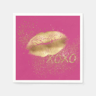 Rosa Guld Läppar Kiss Guld Glitter XOXO Pappersservett