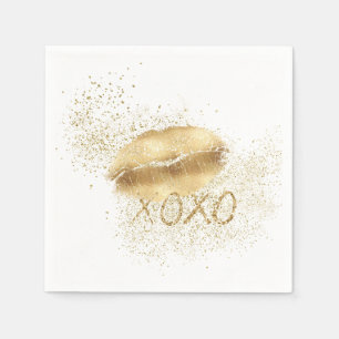 Rosa Guld Läppar Kiss Guld Glitter XOXO Pappersservett