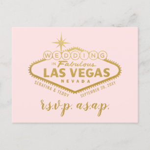 Rosa Guld Las Vegas Bröllop OSA Response Postcard Meddelande Vykort