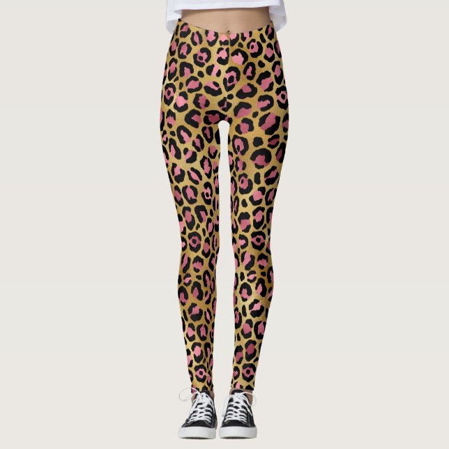 Rosa & Guld Leopard Animal Print, Leopard Gift Leggings (Framsida)