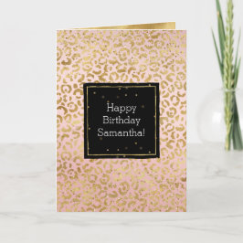 Rosa Guld Leopard Glitz Confetti-kort Kort