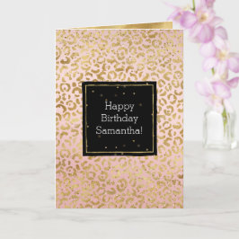Rosa Guld Leopard Glitz Confetti-kort Kort