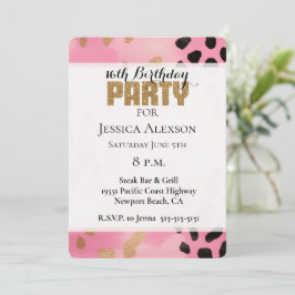 Rosa Guld Leopard Guld Glitter Party Inbjudningar