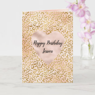 Rosa Guld Leopard Heart Kort