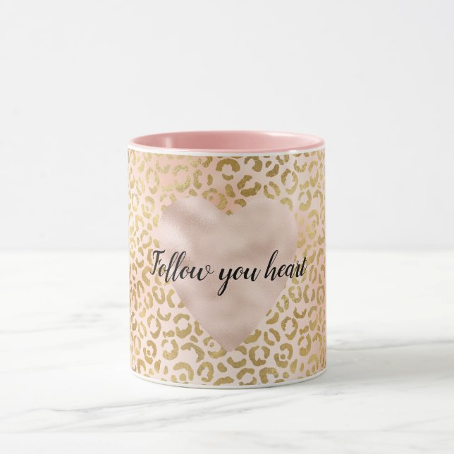  Rosa Guld Leopard Heart Mugg (Center)