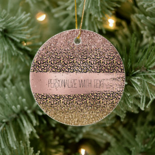 Rosa Guld Leopard Print Gnistra Julgransprydnad Keramik