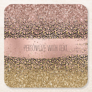Rosa Guld Leopard Print Gnistra Underlägg Papper Kvadrat