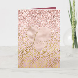 Rosa Guld Leopard Skriv ut Kärlek Glitter Helgkort