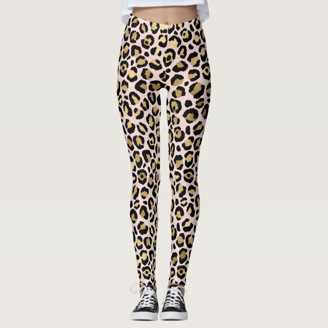 Rosa Guld Leopardmönster Leggings (Framsida)