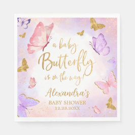 Rosa Guld Lila Butterfly Baby Shower Pappersservett