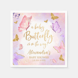 Rosa Guld Lila Butterfly Baby Shower Pappersservett