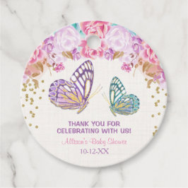 Rosa guld lila Butterfly Girl Baby dusch Gåvor Etiketter