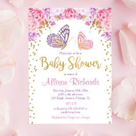 Rosa guld lila Butterfly Girl Baby dusch Inbjudningar