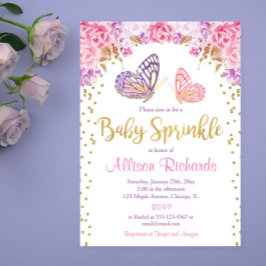 Rosa guld lila butterfly girl baby sprinkle inbjudningar