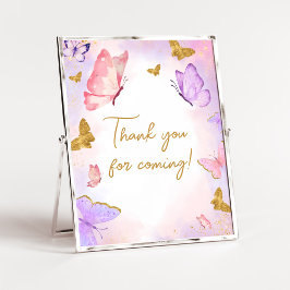 Rosa Guld Lila Butterfly Tack för att du kommer Poster