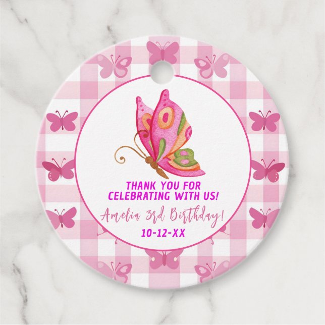 Rosa guld lila elegant  Butterfly-flickfödelsedag Gåvor Etiketter (Framsida)
