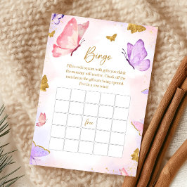 Rosa Guld Lila Fjäril Baby Shower Bingo Spel
