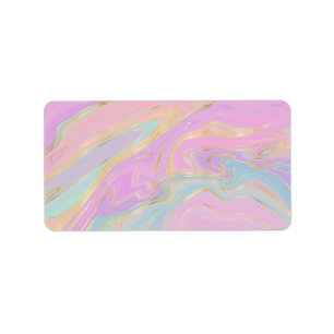 Rosa Guld Liquid Swirl Rainbow Marble Adressetikett