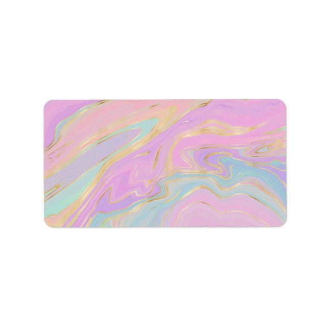 Rosa Guld Liquid Swirl Rainbow Marble Adressetikett (Framsidan)