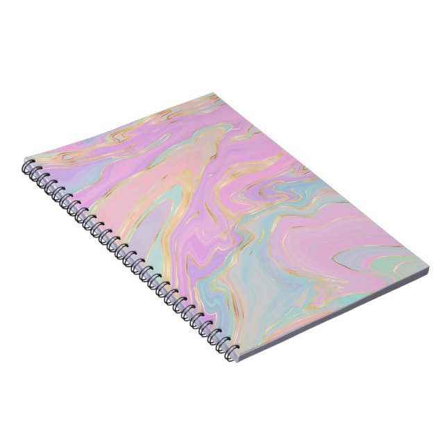 Rosa Guld Liquid Swirl Rainbow Marble Anteckningsbok (Högra Sidan)