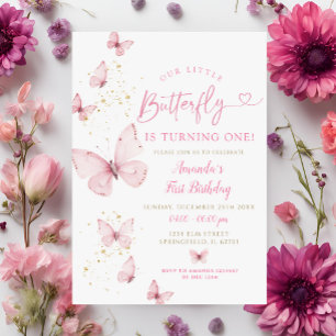 Rosa Guld Little Butterfly håller på att vända en Inbjudningar